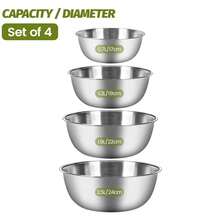 304 Stainless Steel 4-Piece Mixing Bowl Set | Graduated Kitchen Beating Bowl, Salad Bowl, Kneading Bowl, Vegetable Washing Bowl; Stackable For Storage - View 8