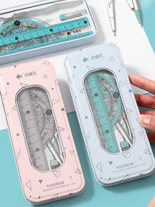 1Pc/2Pcs Professional Geometry Tool Set With Metal Case, 7-Piece Drafting Kit Including Compass, Protractor, Straight Ruler, Triangle Rulers, Eraser And Lead Refills, Accurate Measuring Tools For Drawing, Design, Math And Office Use - Sets - View 9