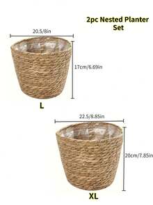 1/3 pièces Pot de fleurs rond tressé à la main style bohème avec doublure en plastique, pot léger et imperméable pour plantes d'intérieur/extérieur, cactus et succulentes, décoration de jardin de maison petite et moyenne - jaune paille - Voir 16