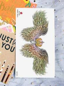 Waterproof Angel Wings Temporary Tattoo Sticker For Women, Crown Wing Fake Tattoo, Long Lasting Body Art For Back Shoulder Festival Party - Multicolor - View 8