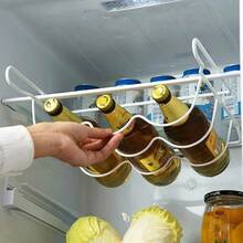 1 pieza Estante y gabinete de almacenamiento para vino, soporte para botellas de vino y agua para refrigerador, estante colgante deslizante de hierro, estante de exhibición y almacenamiento de vino, adecuado para el hogar, bar y encimera de cocina de despensa, suministros de cocina - Blanco - Ver 6