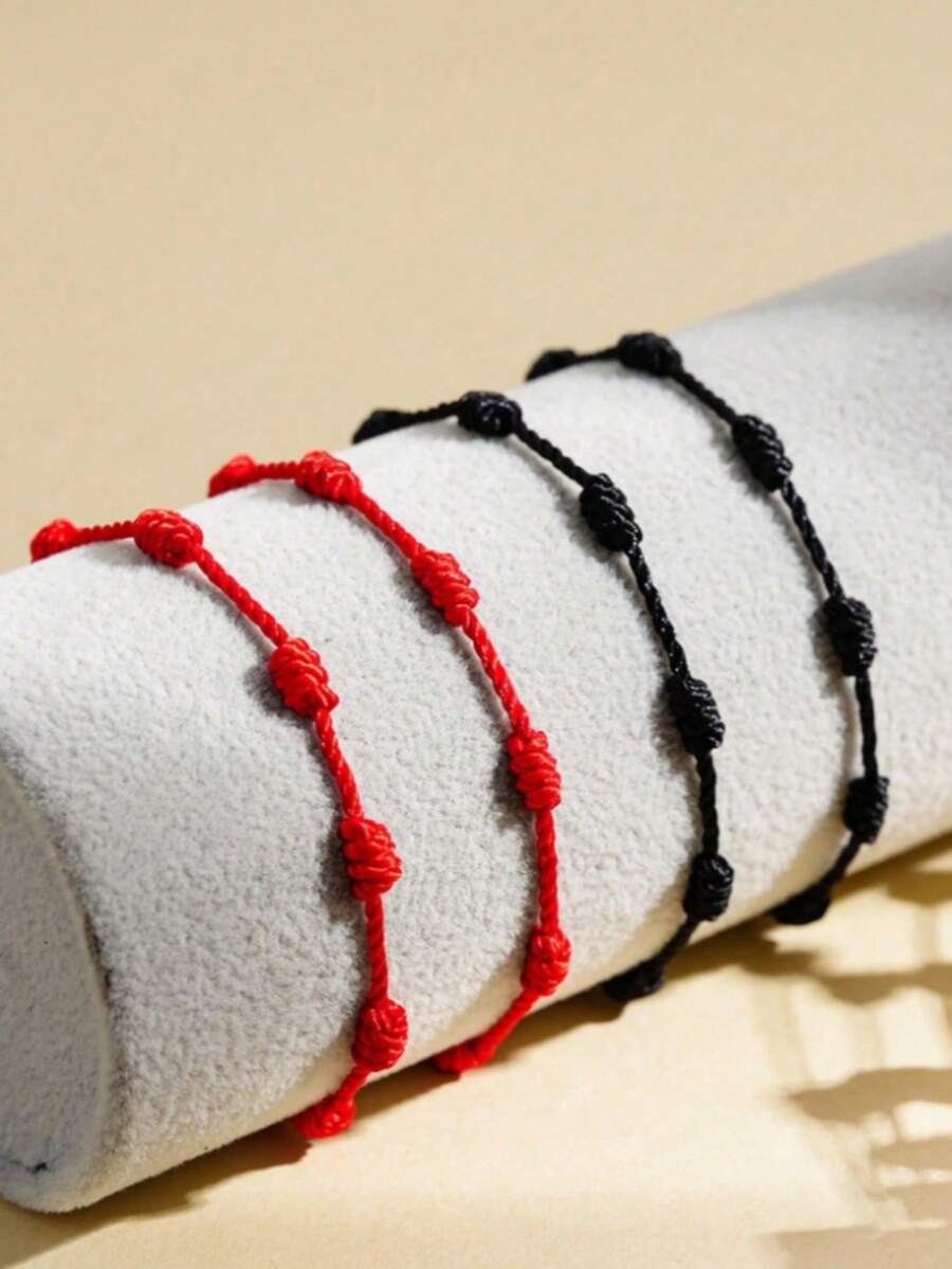 1pc Fashion Adjustable Lucky Red String Bracelet & Anklet Women's Gift - Multicolor - View 1
