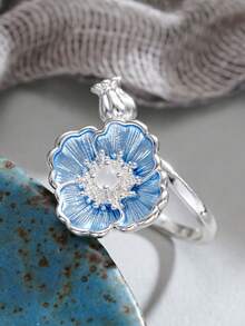 1 pieza Anillo floral encantador, adecuado para mujeres, perfecto para boda, compromiso, fiesta de aniversario, regalo del Día de San Valentín - 1# - Ver 5