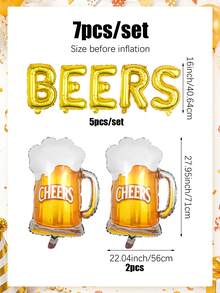 7件組啤酒主題派對氣球，包含啤酒杯形氣球、「BEERS」金色氣球橫幅，適用於夏季派對、啤酒節、生日派對、婚禮及各種裝飾場景 - 彩色 - 查看 2
