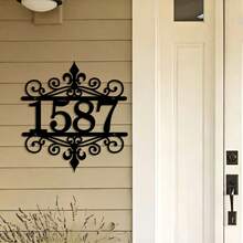 3 Sizes Available! Customized Metal Door Number Plate, Scroll/Baroque Style Front Door Number Plate - House Number Plate - Black - View 9