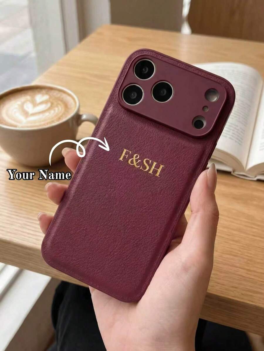 Personalized Custom Name Initial Phone Case Compatible With IPhone 17 16 15 14 13 12 11 Pro Max And Plus Series, Gold Foil 3D Engraved PU Leather, Burgundy Litchi Texture Design, Anti-Slip Anti-Shock Anti-Scratch, Perfect Gift For Birthday And Anniversary