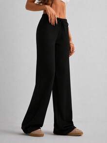 Women's Solid Color Casual Versatile Daily Wear Pants - Black - View 2