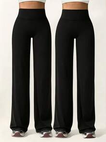DINBEY 2 Pcs Women's High Waist Butt Lifting Flare Leg Yoga Pants, Stretchy No See-Through Sports Leggings - Black - View 1