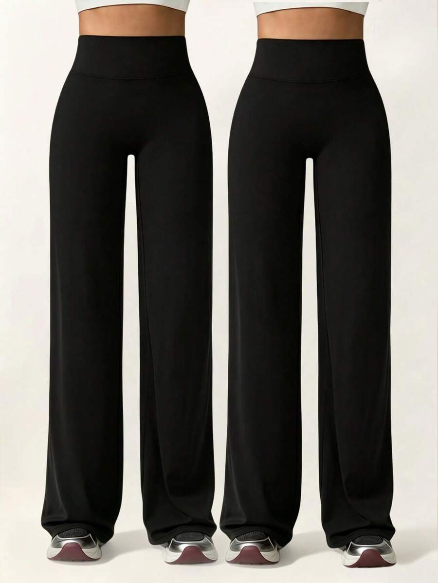 DINBEY 2 Pcs Women's High Waist Butt Lifting Flare Leg Yoga Pants, Stretchy No See-Through Sports Leggings - Black - View 1