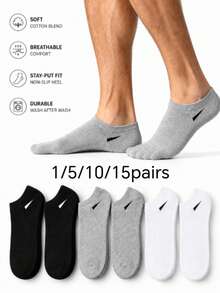1/5/10/15 Pairs Men's Minimalist Sports Socks, Low-Cut Ankle Socks, Breathable Athletic Socks - Multicolor - View 22