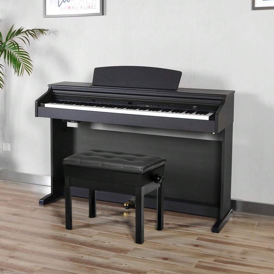 Height Adjustable Faux Leather Piano Stool With Storage - 56x34x(47-56)CM - Ver 1