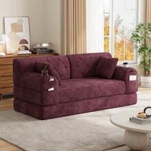 Two-Seater Sofa Bed In Compressed Corduroy, High Back, Metal Frame, High-Density Foam, Two Cup Holders And Four Side Pockets, Ideal For Living Rooms And Small Spaces, Dark Grey - Red - View 4