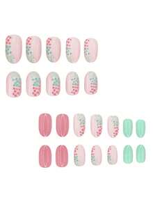 24pcs/Set Oval French Style Nail Stickers For Spring/Summer, With Vibrant Color Polka Dot Colorblock Press-On Nails, Fresh Summer Wearable Nails, Suitable For Hot Girls, Office Ladies, Parties, Dates And Daily Wear, Featuring Press-On Design - Mint Green - View 3