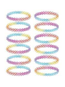 12pcs/Set Rainbow Elastic Bracelets, Colorful Party Favors, Girls Accessories, Daily Wear, Halloween & Back To School Decoration - Multicolor - View 7