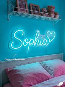 1pc Customized Dimmable Neon Sign, Name Light Sign, Personalized Gift, Large LED Light Sign, Suitable For Bedroom Wall Decor, Wedding, Birthday Party, Kitchen Accessories, Father's Day, Tools, Garden Outdoor, Home, Customized Home Decor, Halloween, Christmas, Birthday - Cadet Blue - View 1
