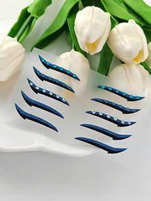 1pc Blue Black Rhinestone Eyeliner Face Decoration Sticker, Diamond Eyeliner Sticker, Reusable Eyeliner Sticker, Easy To Use, Suitable For Women's Makeup And Eye Decoration - 彩色 - 查看 7