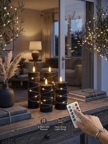 Flameless Flickering Candle Remote Control Set 2.2in X 4in 5in 6in 7in Black Candles With Timer, 4pcs LED Battery Powered Simulated Warm Light Cylindrical Candles, Remote Control Function, Designer Style Large Black Remote Control (Batteries Not Included) - Warm Black Light - View 4