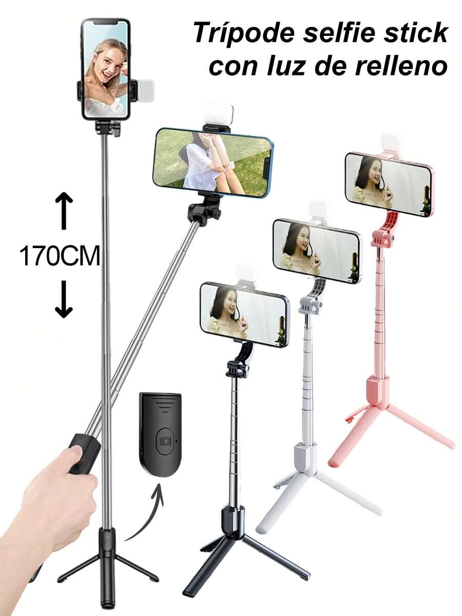 Palo de selfie Bluetooth multifuncional con trípode,Palo de selfie extensible de 100CM,mando a distancia Bluetooth desmontable, luz de relleno, soporte ajustable, giratorio, trípode telescópico, trípode de piso profesional diseñado para transmisión en vivo con control remoto inalámbrico, soporte para teléfono inteligente giratorio 360°, estable y antivibración, monopie ideal para viajes y vlogging al aire transmisiones para vacaciones de verano, viajes y actividades al aire libre