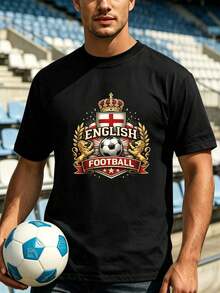 England National Football Team Crown Men's T-Shirt, 100% Cotton, Art Print, Casual, Breathable. - Black - View 2