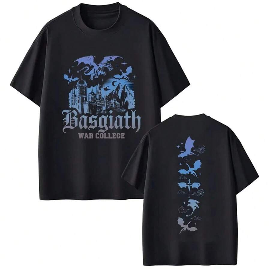 Fourth Wing Basgiath War College Fantasy-Roman T-Shirt Drachenreiter-Druck Kurzarm-T-Shirts für Männer und Frauen aus reiner Baumwolle - 2 - Übersicht 1