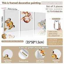 3 piezas de arte de pared enmarcado en lienzo para guardería, animales en acuarela, tigre lindo jugando al escondite, mono colgante y elefante asomándose, impresiones de arte, decoración de guardería estilo bohemio en tonos neutros, obra de arte enmarcada lista para colgar, adecuada para dormitorio de niños pequeños, sala de juegos, guardería, también como regalo de baby shower, regalo de pequeño tesoro, arte con tema de aventura y naturaleza, estética de tonos suaves, decoración de acento moderna y caprichosa para habitación infantil - Multicolor - Ver 14