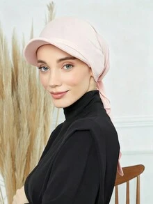 1件女款即穿式一體化素色經典百搭阿拉伯時尚休閒棒球希賈布頭巾帽，適合日常防曬、遮陽、涼感與防紫外線 - 淺粉色 - 查看 2