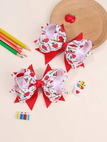 2 peças de ganchos de cabelo com laço e estampado de maçã e lápis para rapariga, voltas às aulas, ganchos bonitos, ganchos de jacaré, primeiro dia de aulas, acessórios de cabelo casuais para o dia a dia - Multicolorido - Ver 3