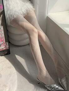 STAR RIVER SOCKS|1 Pair Thin Striped Transparent Tights, Fashion INS Style Black Tight Pants, Sexy Y2K Girl Stockings, White Sweet JK Base Stockings, Suitable For Daily And Street Wear - Multicolor - View 14