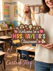 1pc Personalized Teacher Name Sign,Custom Welcome To Classroom Door Hanger, Colorful Cute Design Teacher Name Plaque For Classroom Decor, Teacher Appreciation Gift - Multicolor - View 1