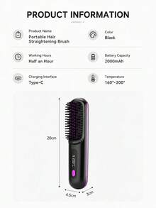 LEVIATECH Brosse lissante portable sans fil, peigne lissant mini rechargeable avec plusieurs réglages de température, affichage LED, conception anti-brûlure pour les femmes, coiffage en voyage - Multicolore - Voir 2