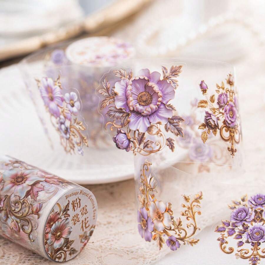 Beautiful Day PET Tape Baroque Floral Series Vintage Floral Die-Cut Scrapbook Material Stickers Loop Stickers PET Material Waterproof Durable Suitable For Decorating Scrapbooks Cups Phone Cases Laptops All Very Good Choices - B - View 1