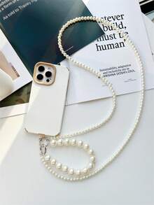 Fashion Pearl Phone Lanyard, Long & Short Women's Phone Strap, Pearl Crossbody Bag Chain, Long Shoulder Bag Charm & Universal Phone Chain - Pearl Silver - View 9