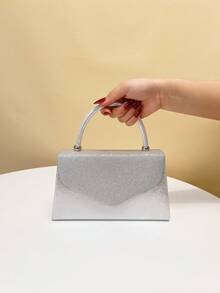 Women's Straw & Velvet Evening Bag With Chain Strap, Suitable For Beach And Formal Parties - Silver - View 3