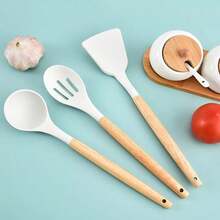 19Pcs Silicone Kitchen Utensil Set – Non Stick Cooking Tools With Wooden Handle, Spatula & Spoon For Home - White - View 7
