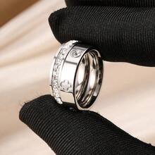 925 Silver Color Ring, Sweet Exquisite High-End Luxury Unique Elegant Jewelry Geometric Design Suitable For Vacation Party Wedding Daily Wear Personalized Copper Micro-Inlaid Synthetic Zirconia Women's Ring - Silver - View 4