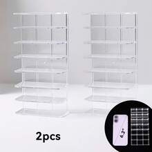 1pc Plastic Toy Car Model Display Stand - Transparent Display Box Storage Rack, Suitable For Collectibles, Matchbox Cars, Etc. Can Hold 7 Mini Toy Cars. Home Decor - Clear - View 8