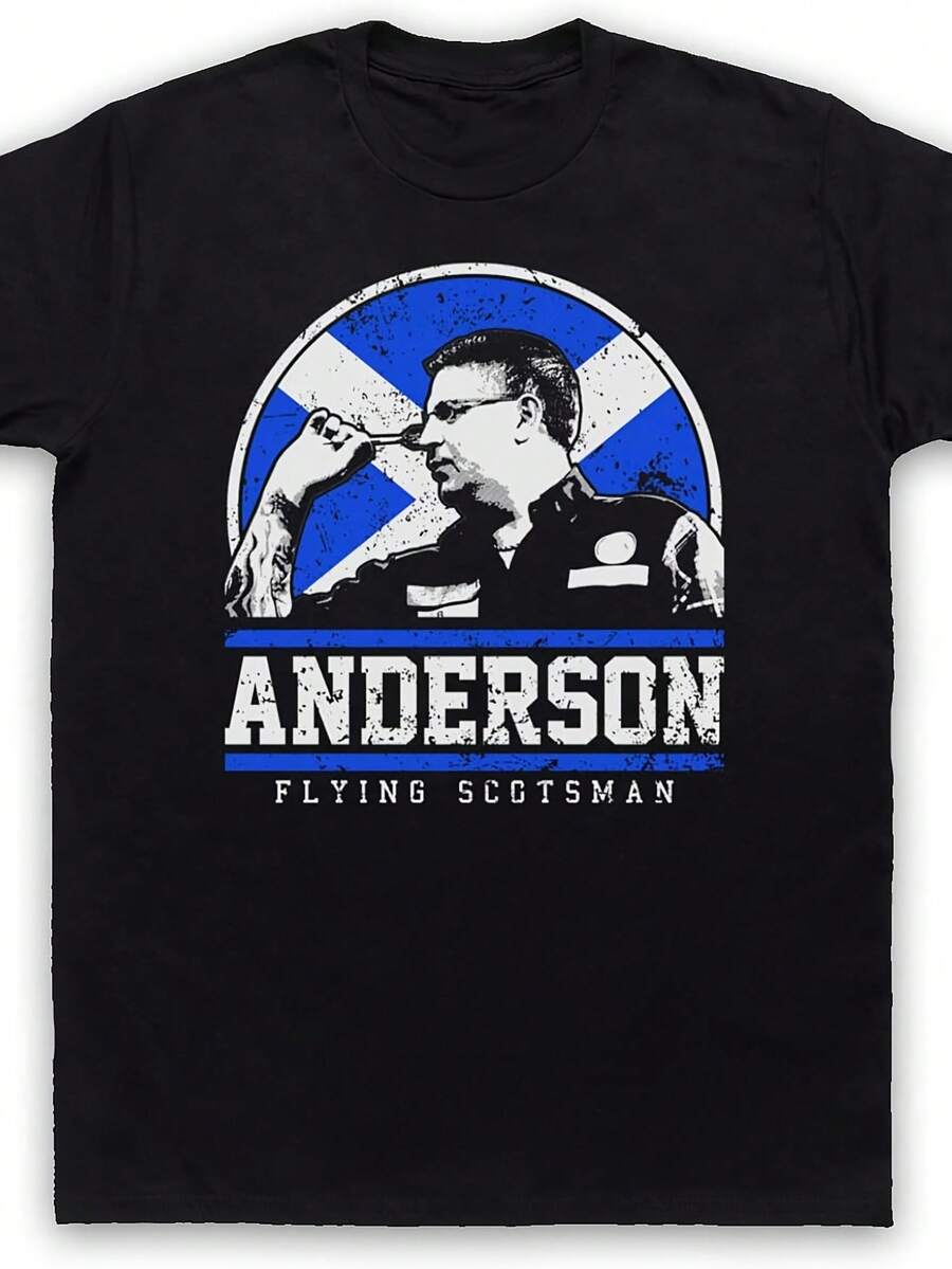 Anderson Flying Scottish Player Darts Tribute Scotsman Herren-T-Shirt - Schwarz - Übersicht 1