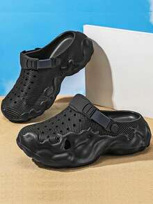 Sepatu Bakiak Pria Sol Tebal Hitam EVA Ultra Ringan Anti Selip 2 Arah Sandal Pantai - Hitam - View 3