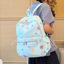 Star Print Backpack, Japanese Style Fresh Student School Bag, Transparent Pocket Large Capacity Backpack - Multicolor - View 9