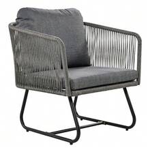 Conjunto de muebles de jardín con estructura de hierro galvanizado, muebles de jardín de cuerda gris, patas ajustables, tablero de mesa de cristal liso, conjunto de 5 piezas, incluyendo todos los cojines de asiento y respaldo. - Gris - Ver 7
