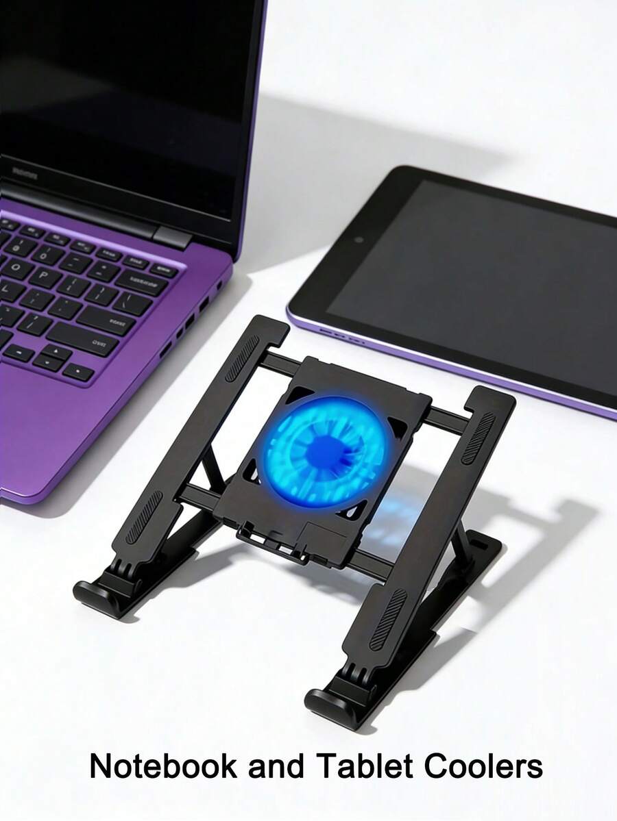 USB Cooling Laptop Stand, Adjustable Height Ergonomic ABS Laptop & Tablet Riser, Foldable Portable Desktop Holder For Office & Daily Use