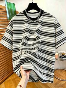 Men's Casual Short Sleeve Crew Neck T-Shirt With Street Racing Slogan Print - Coffee Brown - View 1