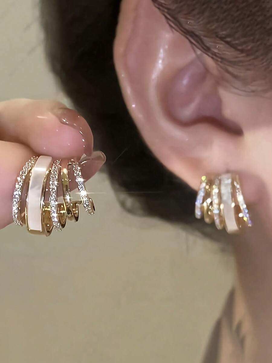1 par de elegantes pendientes de aro de circonita cúbica, diseñados para mujeres, adecuados para bodas, compromisos, fiestas de aniversario, regalo del Día de San Valentín - 1# - Ver 1