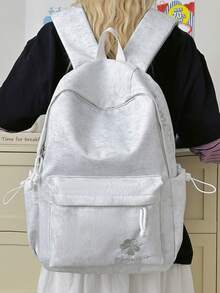 極簡字母刺繡後背包，適合青少年男女，書包，多功能校園日常使用包，開學季吸睛款式 - 多色 - 查看 10