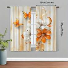 2pcs Modern Art-Style Curtains Featuring A 2D Abstract Oil Painting Print Of Orange And White Lilies And Orange Butterflies,Light-Filtering Window Decor Perfect For Creating A Beautiful Atmosphere In The Living Room Or Bedroom - Multicolor - View 10