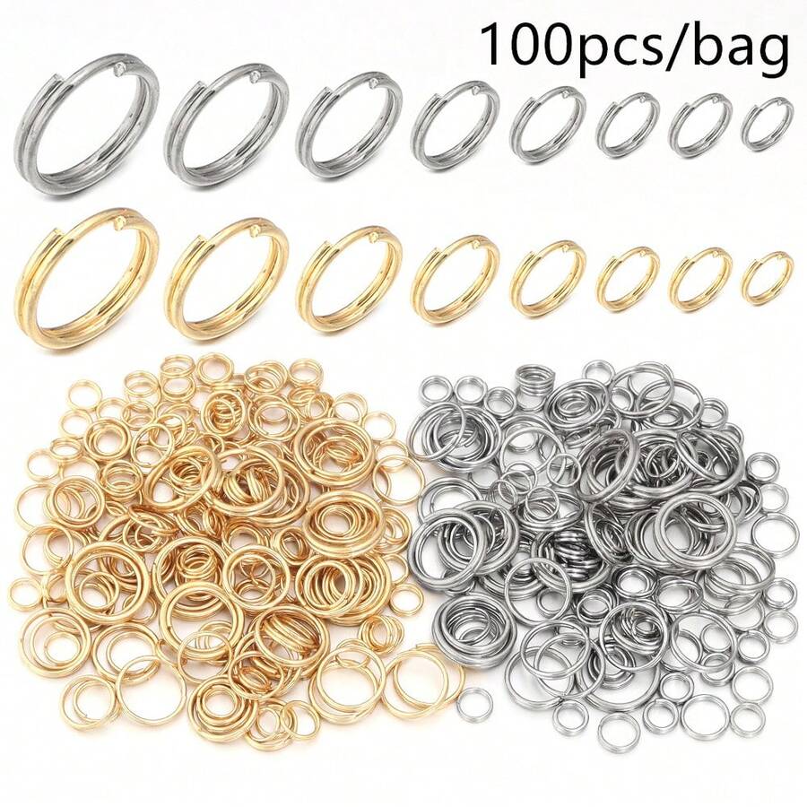 100 个/包 不锈钢双环钥匙圈、双铁圈连接环 适用于 DIY 珠宝吊坠、玩具 - 雙掛圈 - 查看 1