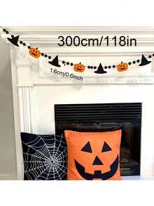 Halloween Pumpkin Ribbon Decorations, Witch Hat Bead Hanging Ornaments, Feather Pumpkin Ribbon Decorations, Witch Hat Ribbon Decorations - Multicolor - View 12