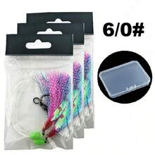 3件組盒裝高碳鋼魚鉤,附鋒利圓鉤、單股釣線、轉環、螢光魚皮珠,適用於海鯛與海鱒的海釣釣組 - 彩色 - 查看 10