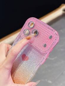 1pc Instant Star Diamond Wave Ombre Gradient 17 Pro Max/16 Pro Max/15 Pro/14 Phone Case, Heart Glitter Full Camera Coverage Shockproof Fashion Creative Women's Shell - Multicolor - View 4