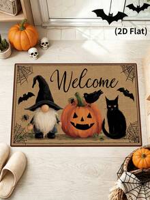 1 Stück Halloween Dekoration, Halloween Fußmatte, Kürbis Spinnennetz Fledermaus Katze Gesichtslose Puppe Muster Teppich, Halloween Tür Matte, Halloween Party Zubehör, Halloween Innen- und Außenbereich Eingangstür Dekoration, Halloween Wohnzimmer, Schlafzimmer, Küche, Büro Dekoration, Raum Dekoration, Heimdekoration, Halloween Themenartikel, Weihnachten, 2027 Neujahrs Dekoration, Party Geschenke - Halloween-Kürbis - Übersicht 4